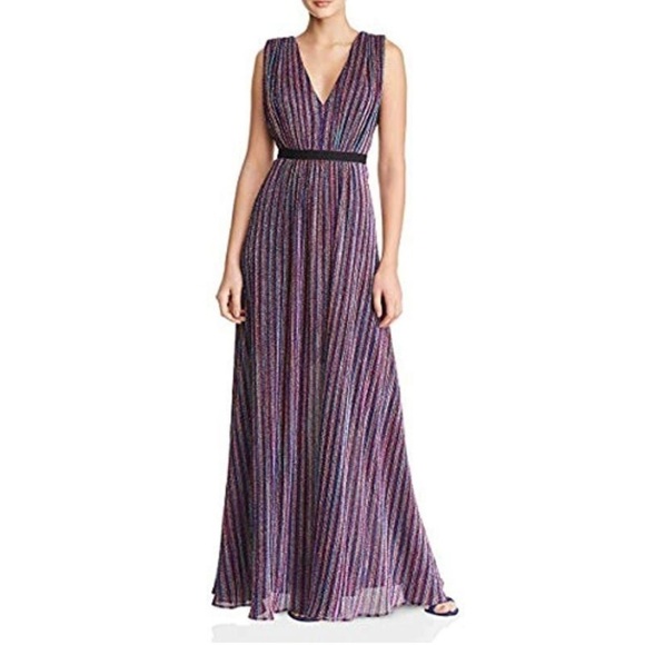 BCBGMaxAzria Metallic Stripe Pleated Gown Purple XXS - Picture 16 of 16